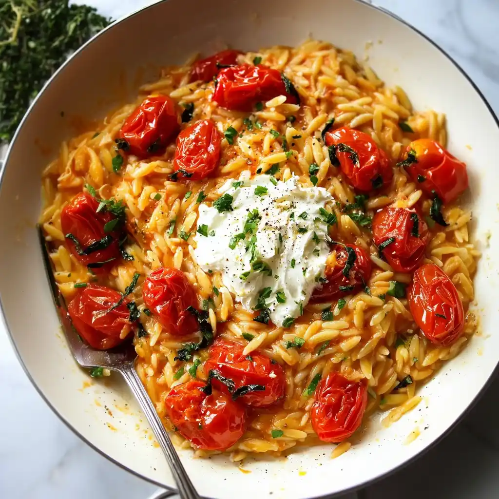 Creamy Roasted Tomato Orzo with Whipped Feta