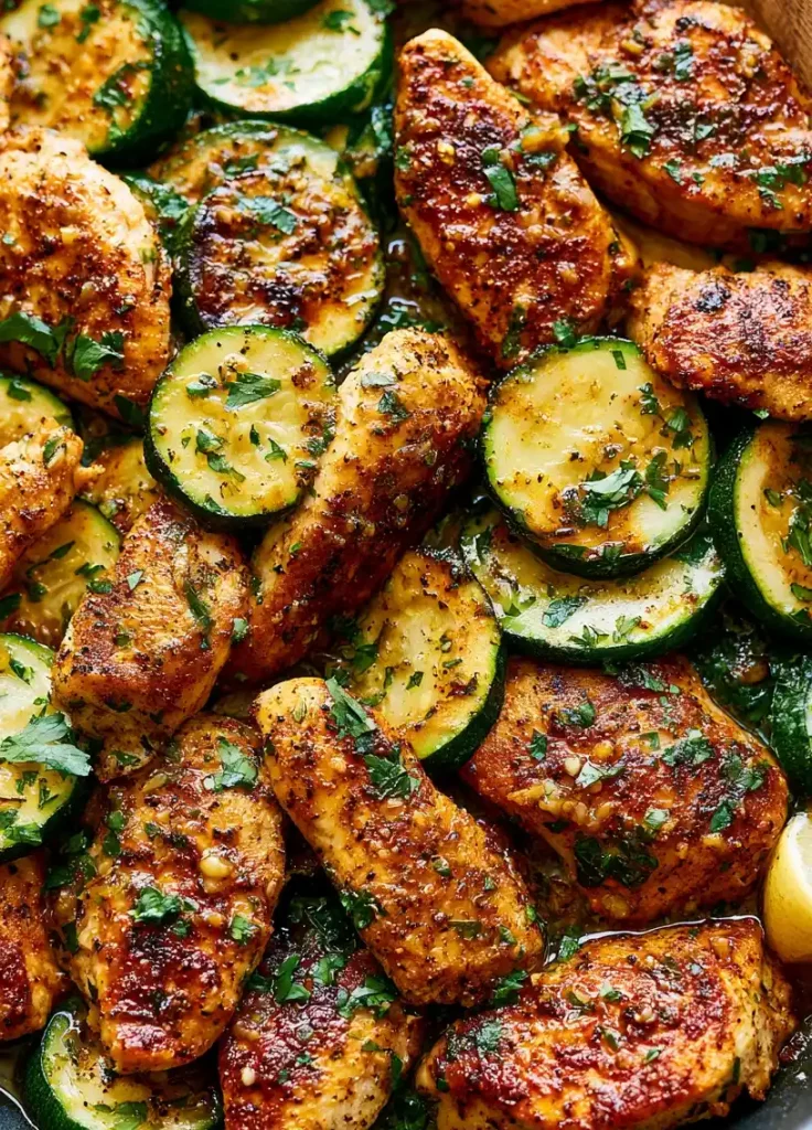 Garlic Butter Chicken and Zucchini Skillet close up
