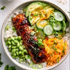 Yuzu Honey Glazed Salmon Rice Bowls