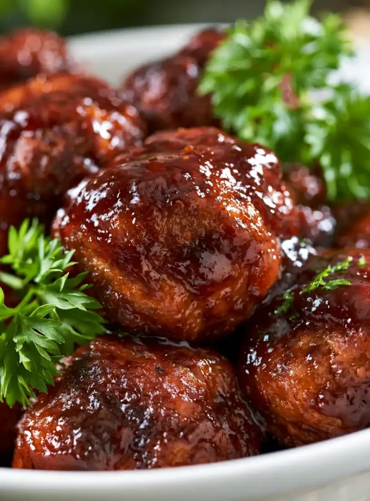 Apple Butter Chicken Meatballs close up in a bowl