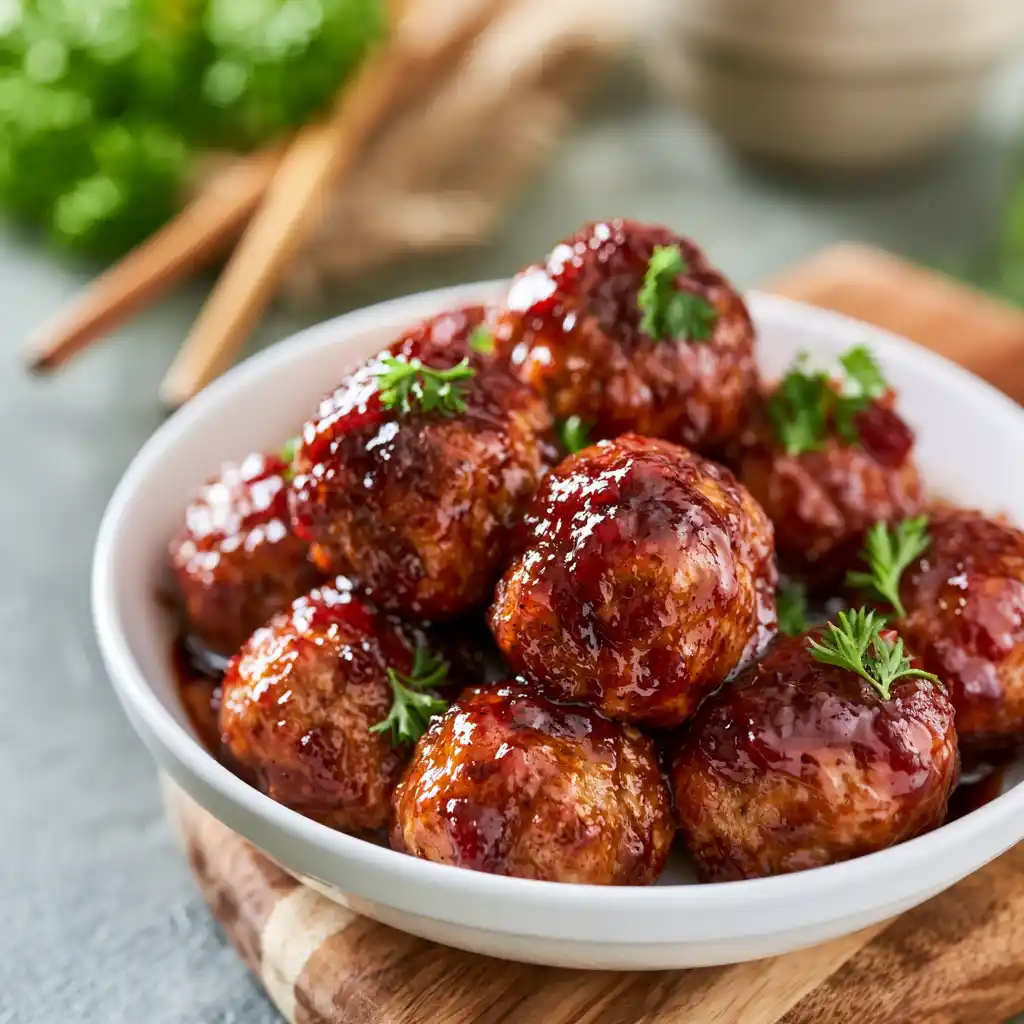 Apple Butter Chicken Meatballs sered in a bowl