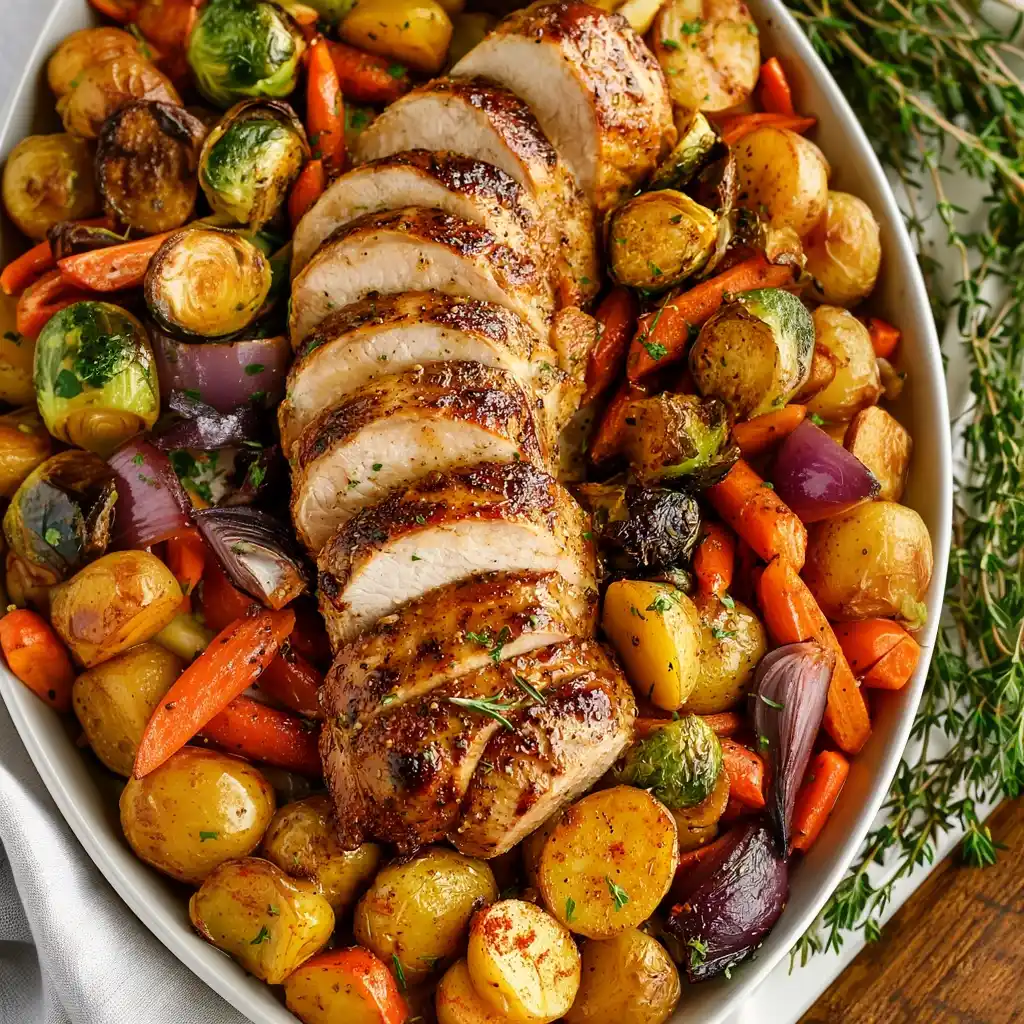 Baked Apple Cider Pork Tenderloin with Roasted Vegetables
