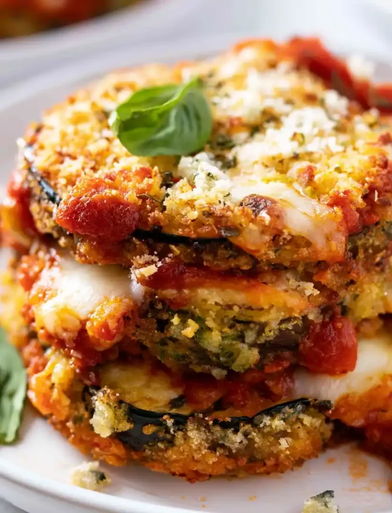 Eggplant Parmesan Stacks close up