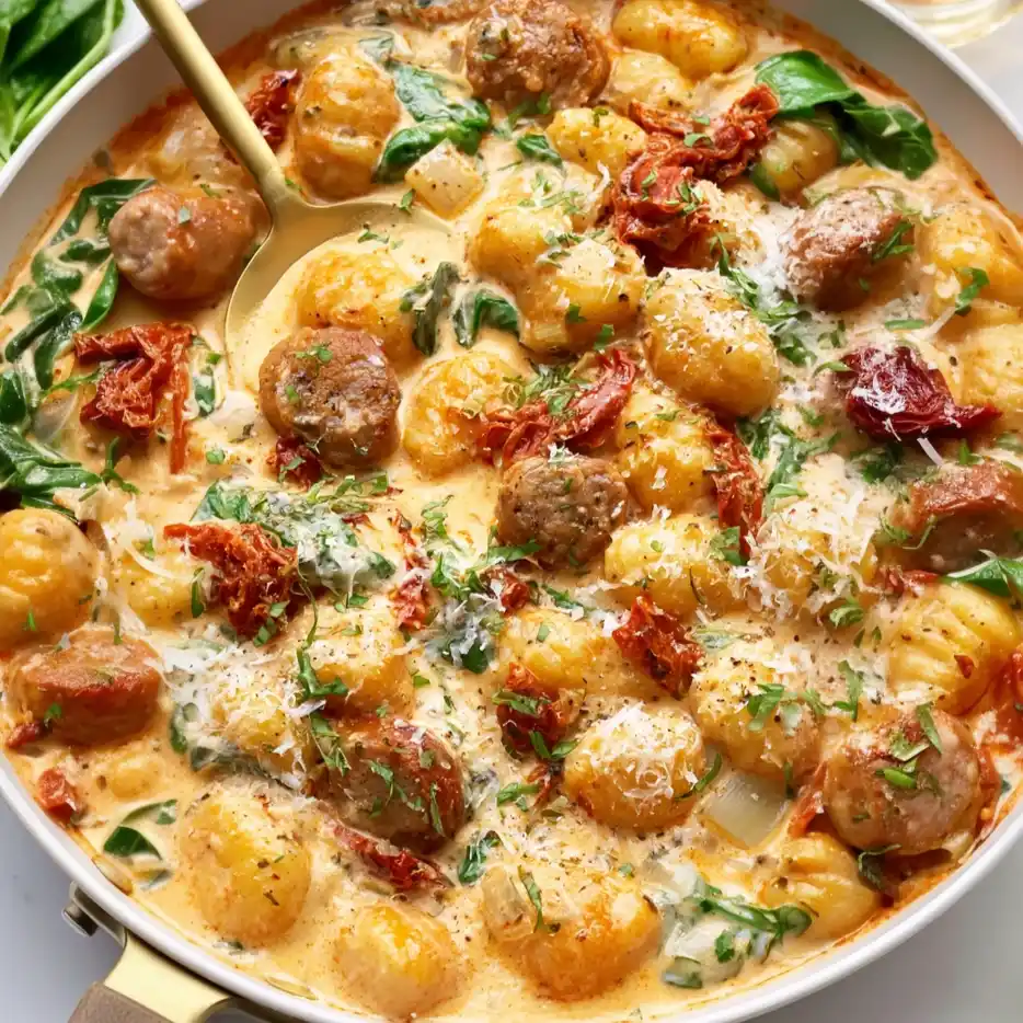 One Pan Creamy Tuscan Sausage Gnocchi