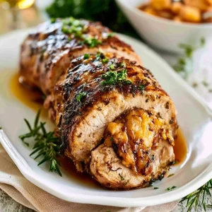 Apple Cheddar Stuffed Pork Tenderloin