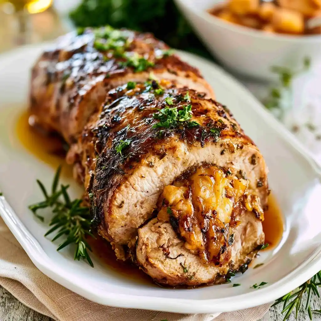 Apple Cheddar Stuffed Pork Tenderloin
