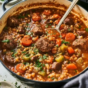 Beef and Barley Stew in a Dutch Oven