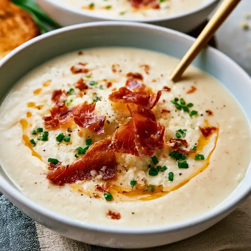 Cauliflower Soup with Crispy Prosciutto dish