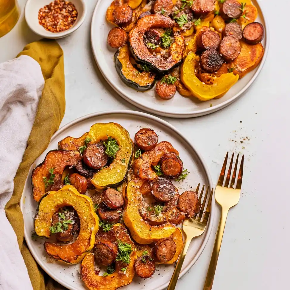 Sheet Pan Sausage and Delicata Squash dish