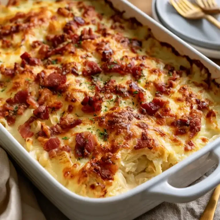 Cheesy Cabbage Gratin with Bacon and Gruyere