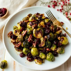 Cranberry Balsamic Brussels Sprouts with Pecans